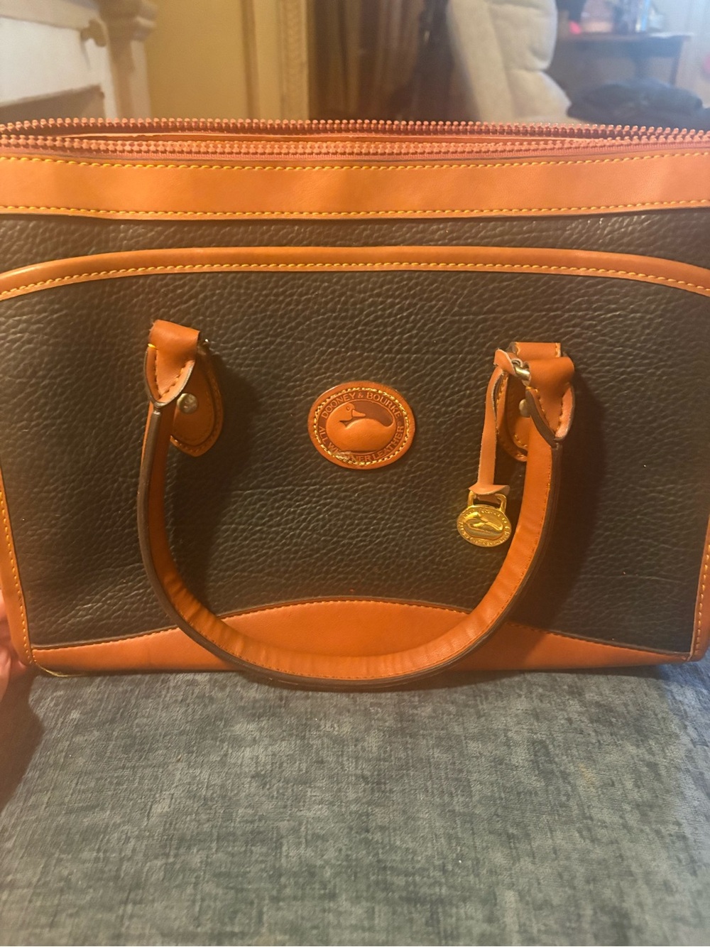 Vintage Dooney & Bourke AWL Black Tan Leather Satchel Shoulder Bag USA